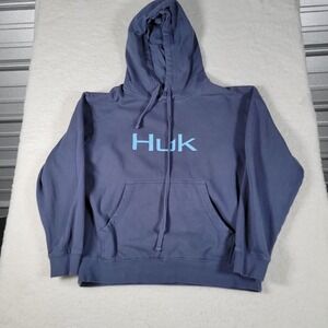 Huk Hoodie Mens Large Blue Pullover Graphic Logo Fishing Sweatshirt RN144273